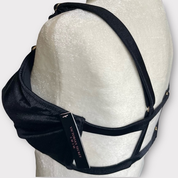 Victoria’s Secret Bikini Top Black Chain Strap Front Cut Out Cage Back Size XL - Picture 4 of 10